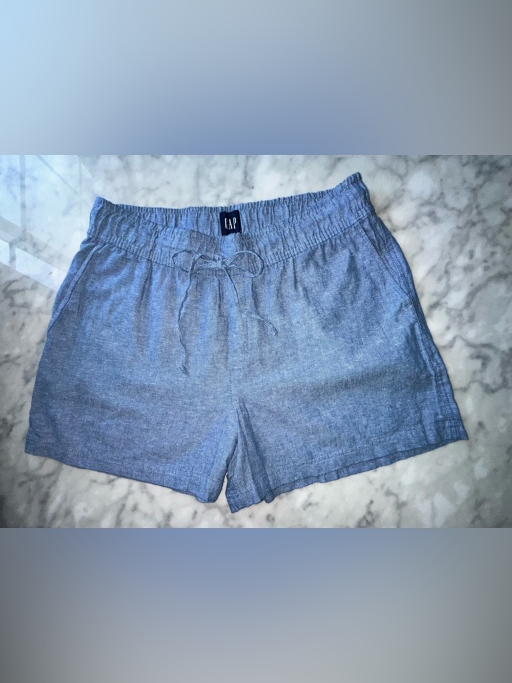GAP Sky Blue Linen-Blend Drawstring Shorts